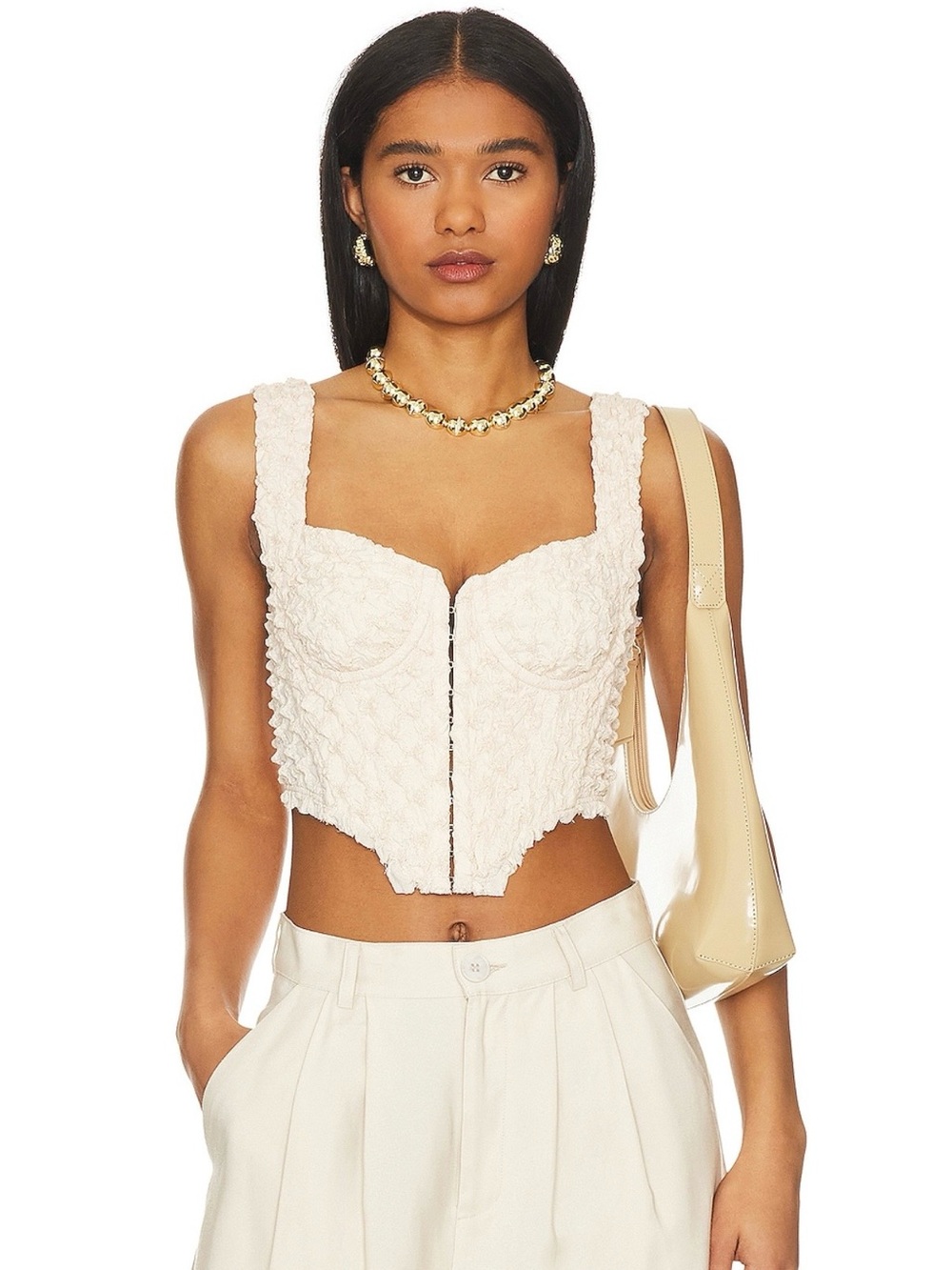 NBD Cream Ruched Bustier Tank (Revolve)